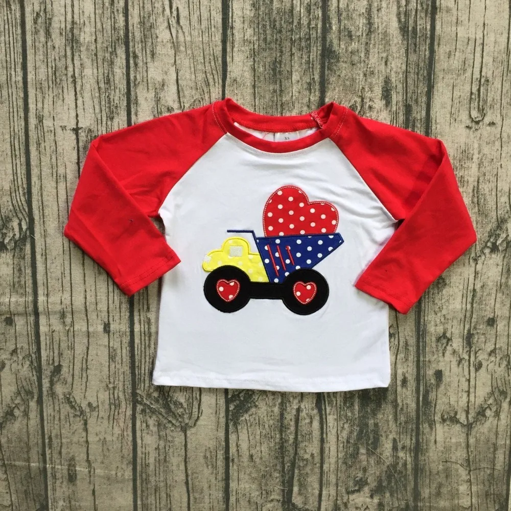 

Boys spring Valentine's Day baby boy's truck heart print top raglans white V-day tee with red long sleeve raglans heart t shirt