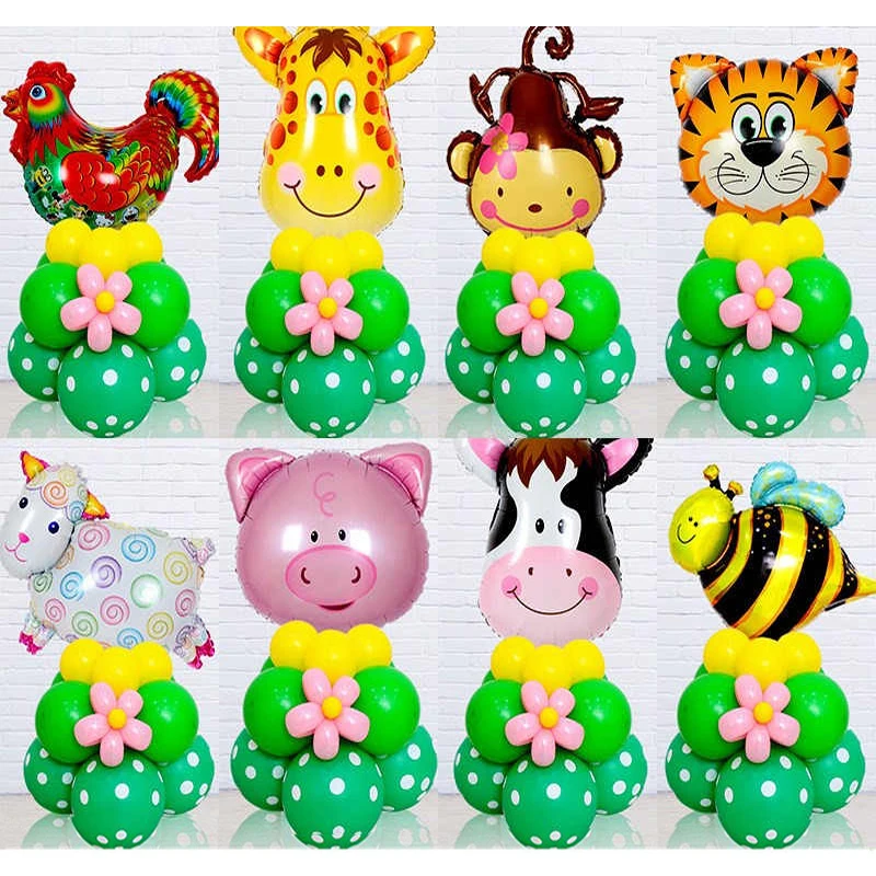 

20pcs/lot Animal Head Foil Balloons Upright Stand Set Balloon Jungle Animal Theme Party Decor Kids Birthday Party Gifts Globos