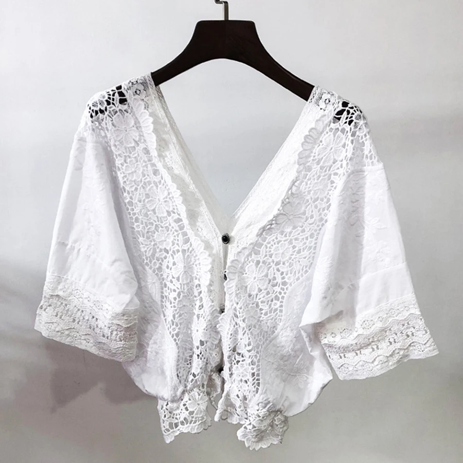 2018 Autumn Personality Solid Top Deep V-Neck Backless Lace Hollow Out Sexy Shirt Patchwork High Quality Streetwear Women Blouse Blouses