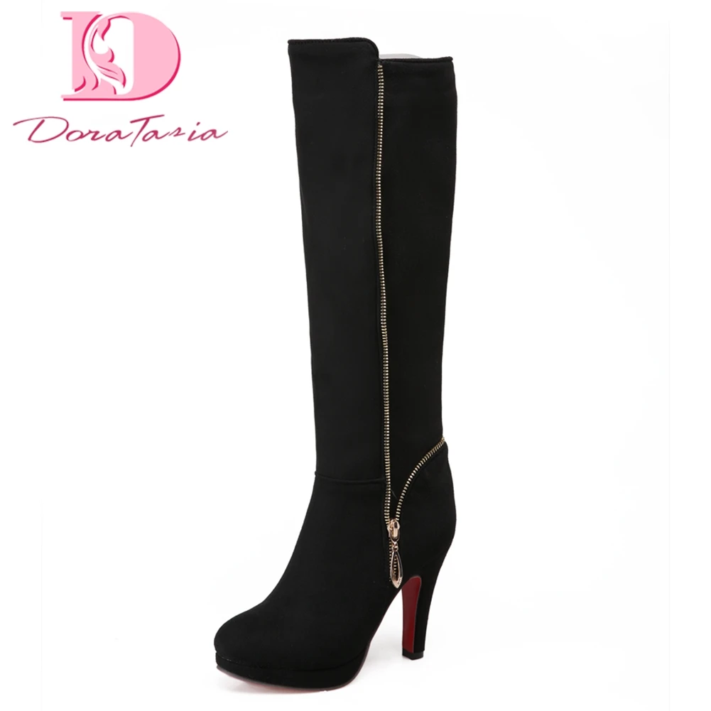 

Doratasia 2018 large size 33-43 Women's Shoes Woman Riding Boots Fashion zipper platform High Heels knee-high Boot Woman Shoes