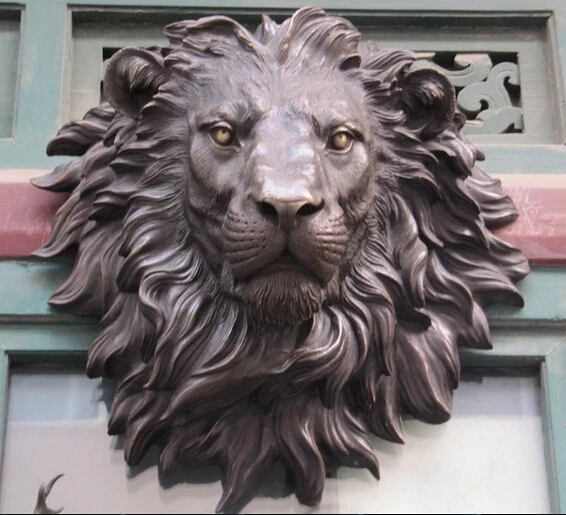 

hui88K728<<<The huge Lion head flat bronze sculpture statue The art hanging wall H"18.1