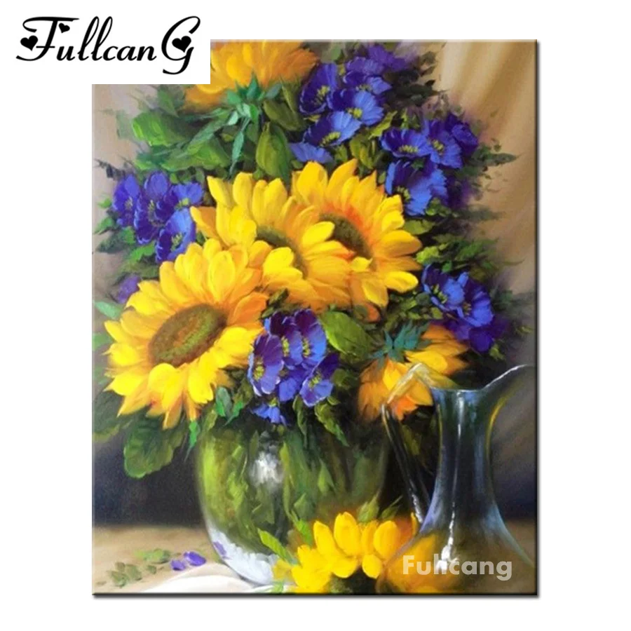 

FULLCANG full square diamond embroidery sunflower and vase diamond painting cross stitch flowers 5d diamond mosaic hobby E1165