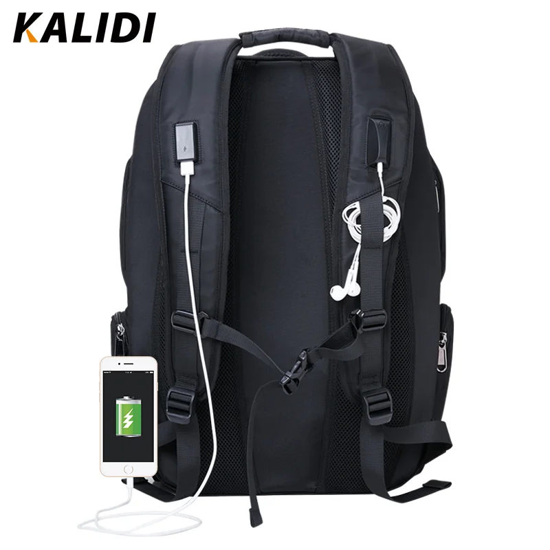 Mochila KALIDI resistente al agua para ordenador portátil para hombre carga USB e interfaz de auric