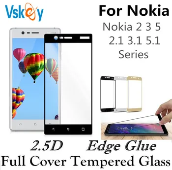 

VSKEY 10pcs Full Cover Tempered Glass For Nokia 2 3 5 Sirocco Screen Protector Nokia 2.1 3.1 5.1 Plus Edge GlueProtective Film