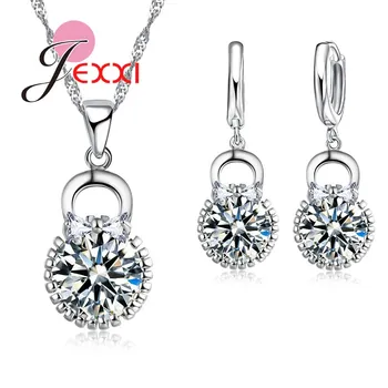 

Lovely Girl Best Gifts Silver Chain Jewelry Sets Bridal 925 Sterling Silver Purse Shape Pendant Necklace Earrings Collier