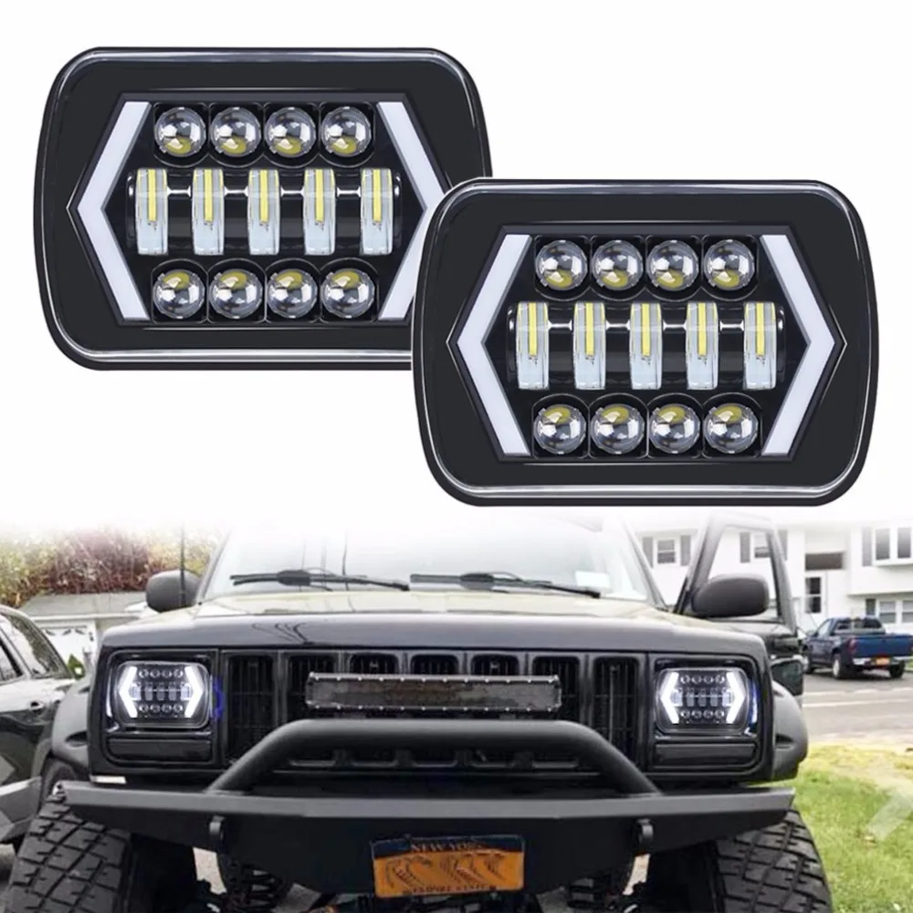 inch Halo LED Headlights, OVOTOR 5x7 inch Square LED Headlamp with Arrow Angel Eyes DRL Turning Replaces H6054 H5054 H6054LL 69822 Fit Trucks Jeep Wrangler XJ YJ Sedianis d