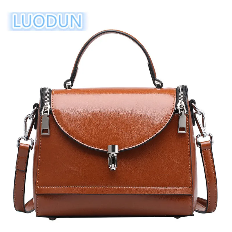 

LUODUN2018 new fashion leather handbag European and American doctors oil wax leather shoulder portable Messenger bag