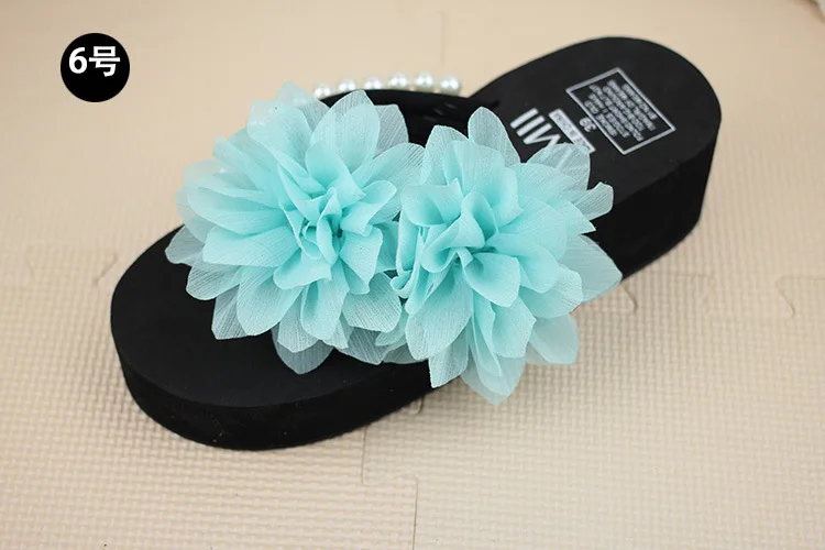 Chiffon Flowers Female Slippers Online Summer 2019 Beach Shoes Non-slip Flip Flops Wedge Platform60