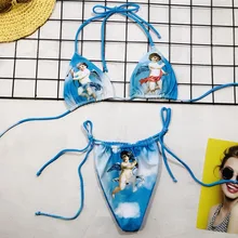 Сексуальное бикини с принтом ангела,, женский микро купальник, Женские стринги, одежда для плавания с бретельками, купальный костюм, купальный костюм, одежда для плавания, 5210