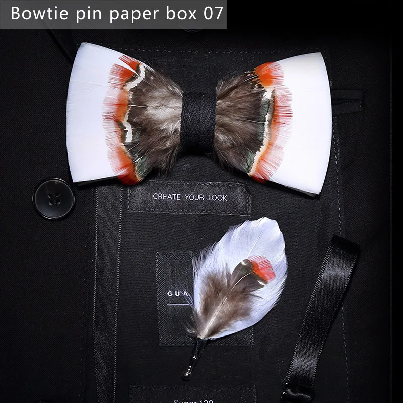 Bowtie pin paperbox7 JEMYGINS, дизайн, галстук-бабочка, перо, бант, изысканная ручная работа, Мужская брошь для галстука-бабочки, деревянная булавка, подарочный набор, Свадебная вечеринка - Цвет: Bowtie pin paperbox7