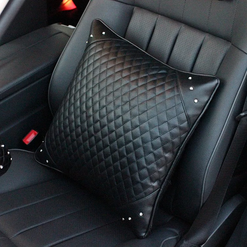 MUNIUREN-Car-Styling-Flower-Crystal-Car-Seat-Accessories-Interior-Leather-Headrest-Neck-Pillow-Cover-5