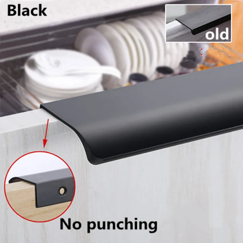 1200 1000 800 modern simple Lengthen Invisible free punching furniture handle black gold wardrobe kitchen cabinet dresser pull