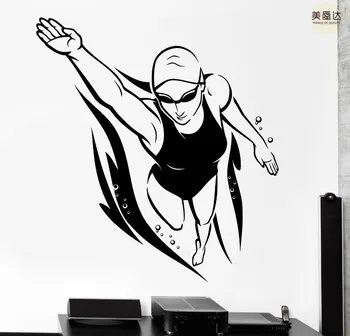 

Wall Sticker Decal Swimmer Vinyl Plastic for Furniture Window Modern Sport Freestyle Female Woman Single-piece Package Portrait