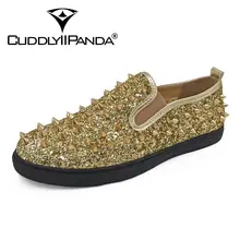 CuddlyIIPanda/Новое поступление; мужские модные кроссовки с заклепками на плоской подошве в британском стиле; кожаные мокасины; мужские лоферы без застежки