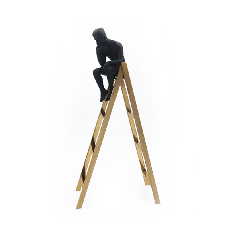 Огюст Роден мыслитель скульптура милый Мыслитель на лестничном стекле показывать книжную полку классический Декор для дома черный человек Металл - Цвет: thinker on stair