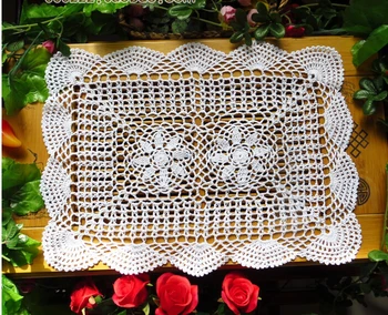 

Christmas Handmade Crochet Flowers Cotton Placemats Square Beige 35X50CM Tablecloths Coffee Table cloth Sofa towel