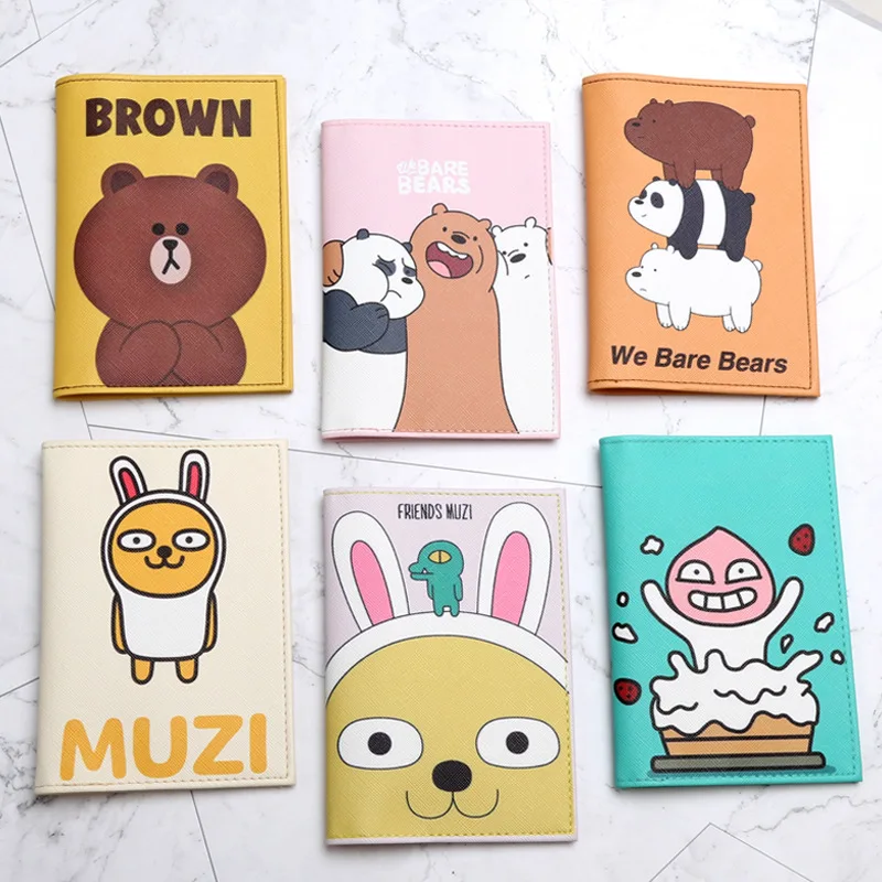 

Cartoon We Bare Bears Passport Holder Men Leather Business Card cover Women Credit Card holder Travel Passport Cover