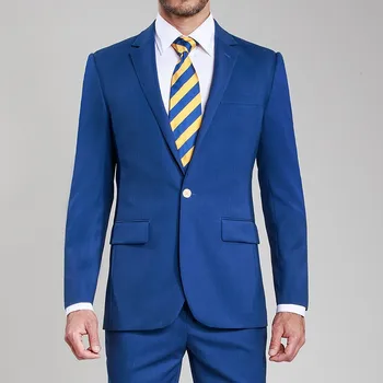 

2018 Custom Made Mens Tuxedos Grooms Men Suit Royal Blue Slim Fit Wedding Suits Black notch Lapel ( jacket+Pants+tie)