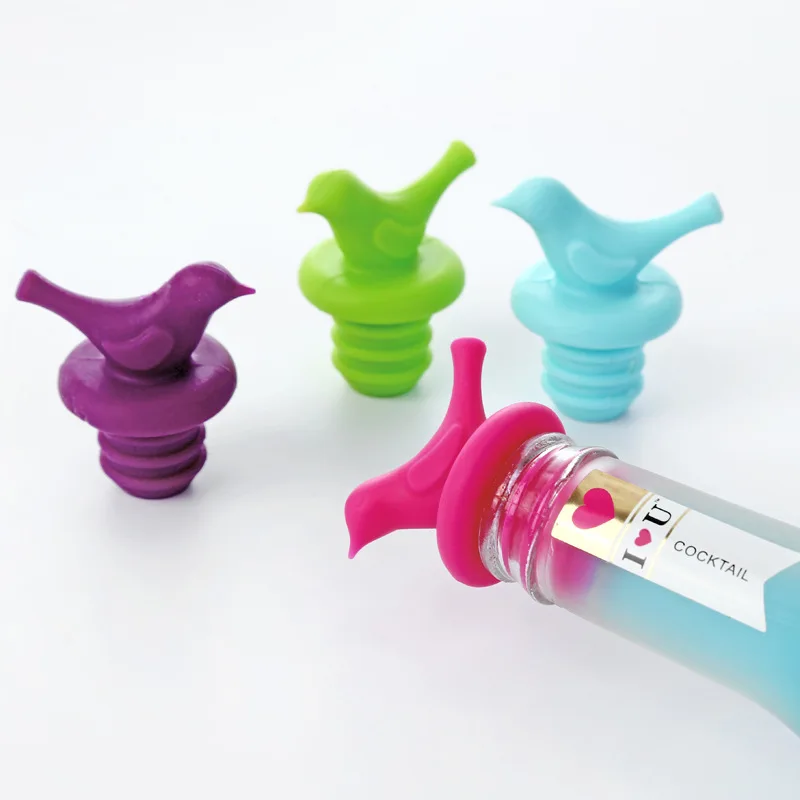 

2PCS/Lot Creative Sweet Color Silicone Wine Bottle Stopper Bird Shape Cork Soy Vinegar Bottle Seeler Bar tools Kitchen Utensils