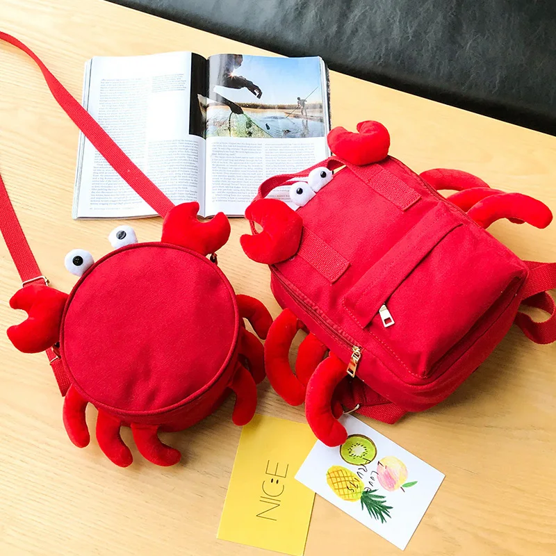 

BENVICHED Ladies' canvas bag 2019 new spring fashion Cartoon red Crab Simplicity Student girl handbag small square bag c355