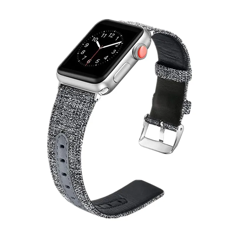 

ASHEI Watchband For Apple Watch Band 42mm 38mm Women Men Canvas Fabric Bands with Genuine Leather Strap for iWatch Series 3 2 1