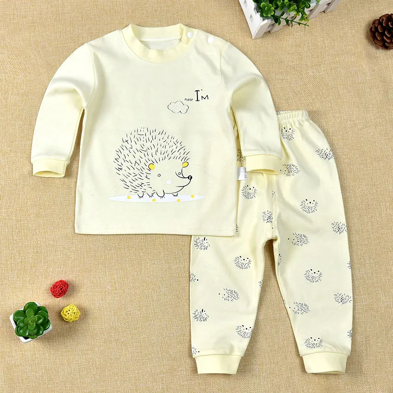 Пижамы для новорожденных, одежда для сна, костюм для сна, комплект из топа и штанов, хлопок, для младенцев 9, 12, 18, 24 месяцев, плотно прилегающий - Цвет: Yellow Hedgehog