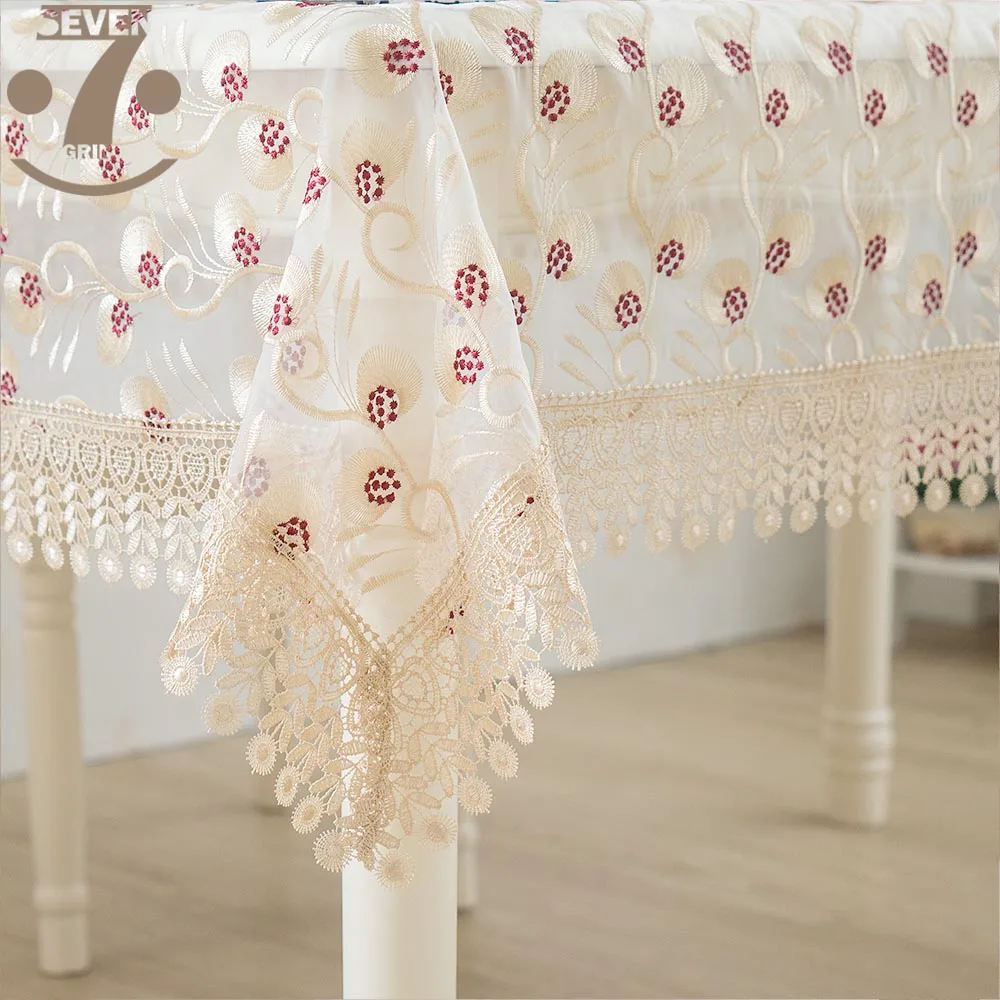 

Free Shipping Gold Colours Banquet Wedding Coffee Table Tablecloth Organza Embroidered Table Cloth For Home Dining Decoration