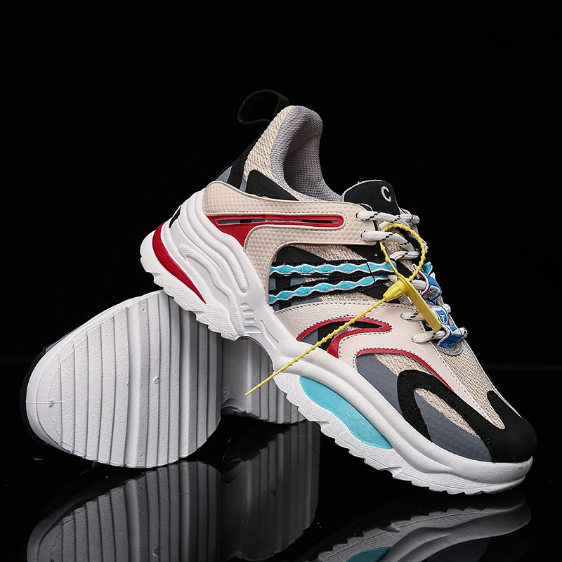 

2019 New Men Chunky Sneakers Lace-up Flat Casual Shoes With Platform Stylish Mixed Color Breathable Adult Male Tenis Footwear