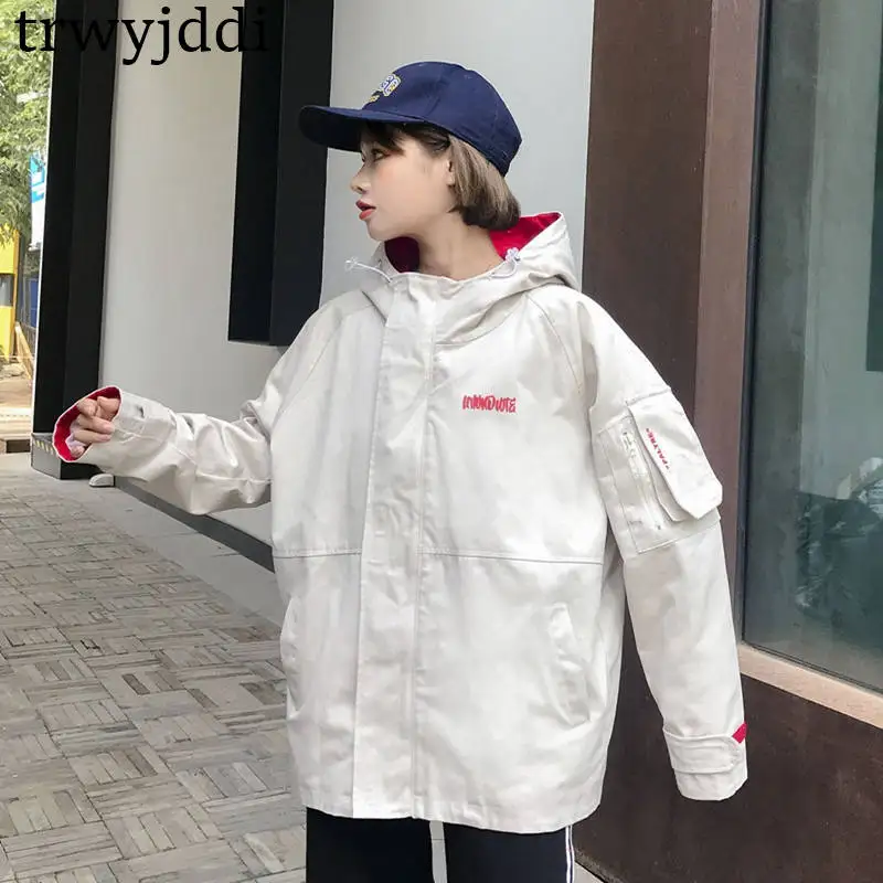 Новинка, весенне-осенние женские пальто, Корейская свободная бейсбольная форма BF Harajuku, Женская ветровка с капюшоном, верхняя одежда N38