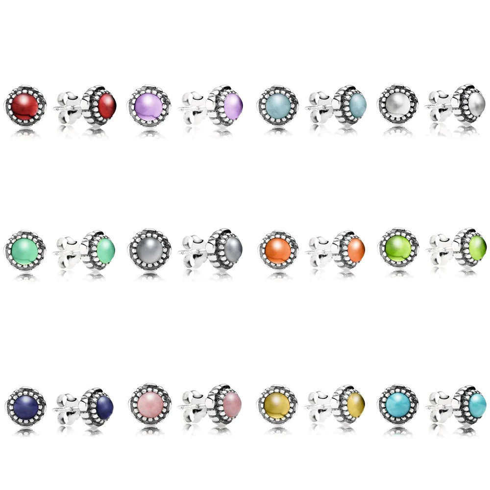 

2019 NEW 100% 925 Sterling Silver Earring Twelve Color Gem Constellations Blue Crystal Luxury Fit DIY Bead Wholesale factory