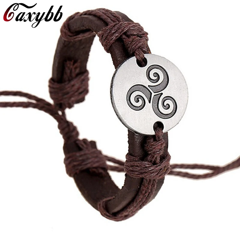

Fashion trend Teen Wolf Triskele Bracelets Hemp Adjustable Size Bracelet Genuine Leather Charm Bracelet Women Men Movies Jewelry