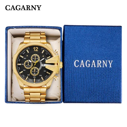 Cagarny для мужчин s часы Топ Элитный бренд для мужчин серебро сталь мужской Кварцевые часы для мужчин водонепроница Relogio Masculino Военная Униформа Montre Homme - Цвет: gold black with box