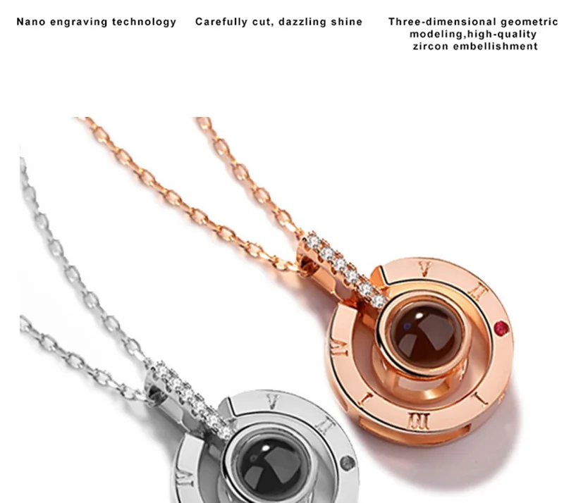 Dropshipping Rose Gold&Silver 100 languages I love you Projection Pendant Necklace Letter Love Memory Wedding Necklace