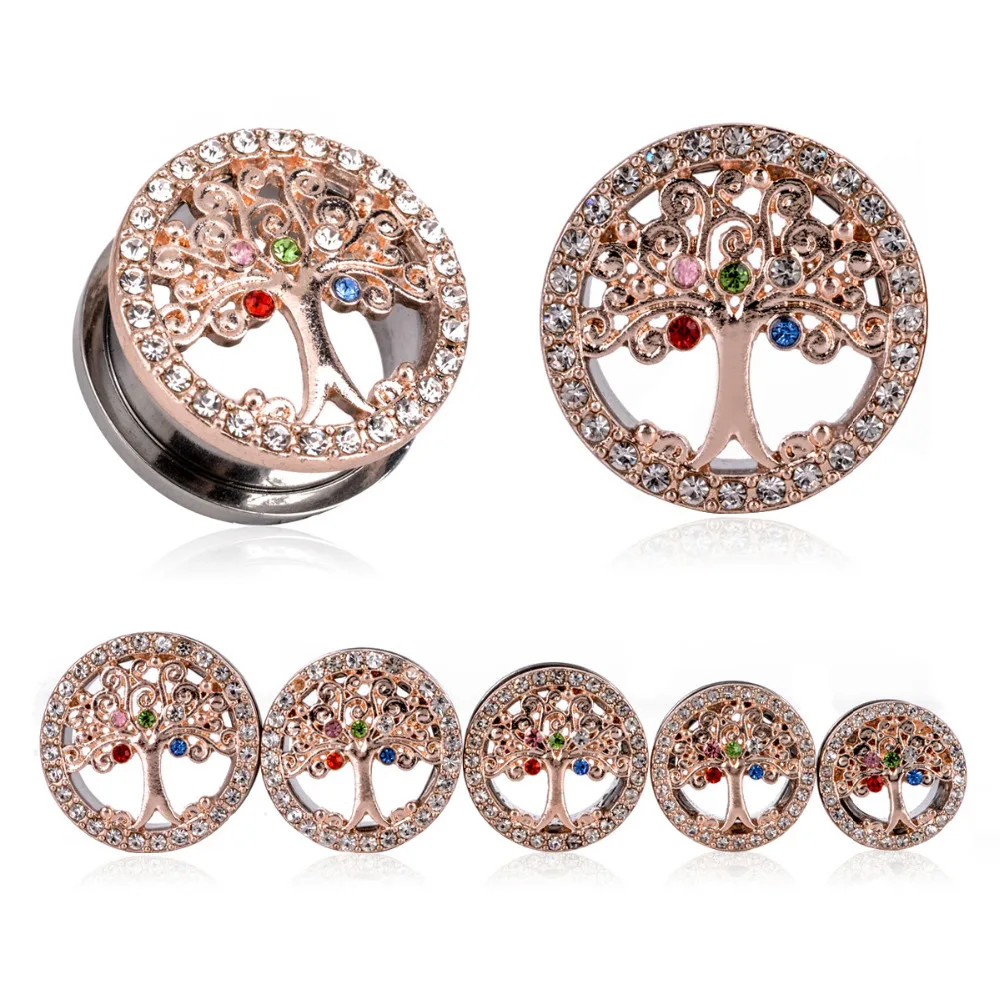 1 Pair Tree of Life Crystal Ear Gauge Plugs Tunnels Ear Expander Stretcher Crystal Plug For