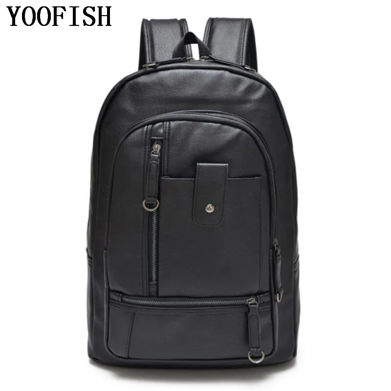 

YOOFISH Fashion Brand Men's Backpack PU Leather Backpacks Male School Bag Laptop Backpack Man Waterproof Travel Backpack