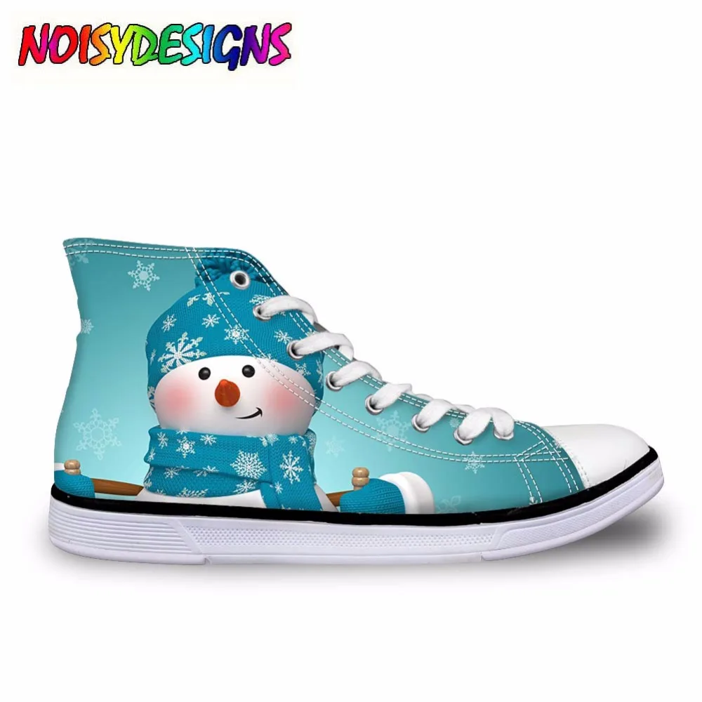 

Women Vulcanized Shoes Fashion Winter Christmas Snowman holly Tree Pattern High Top Canvas Shoes Female Flats Casual Sneakers