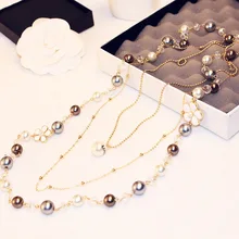 Newest Luxury Long Pearl Flower Pendant Necklace For Women High Qulaity Gold Chain Double Layers Fashion Necklace Jewelry Newest Luxury Long Pearl Flower Pendant Necklace For Women High Qulaity Gold Chain Double Layers Fashion Necklace Jewelry
