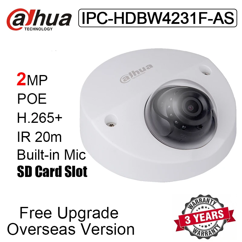 Dahua IPC HDBW4231F AS 2MP IP камера IR 20m H.265 POE Встроенный микрофон слот для SD карты