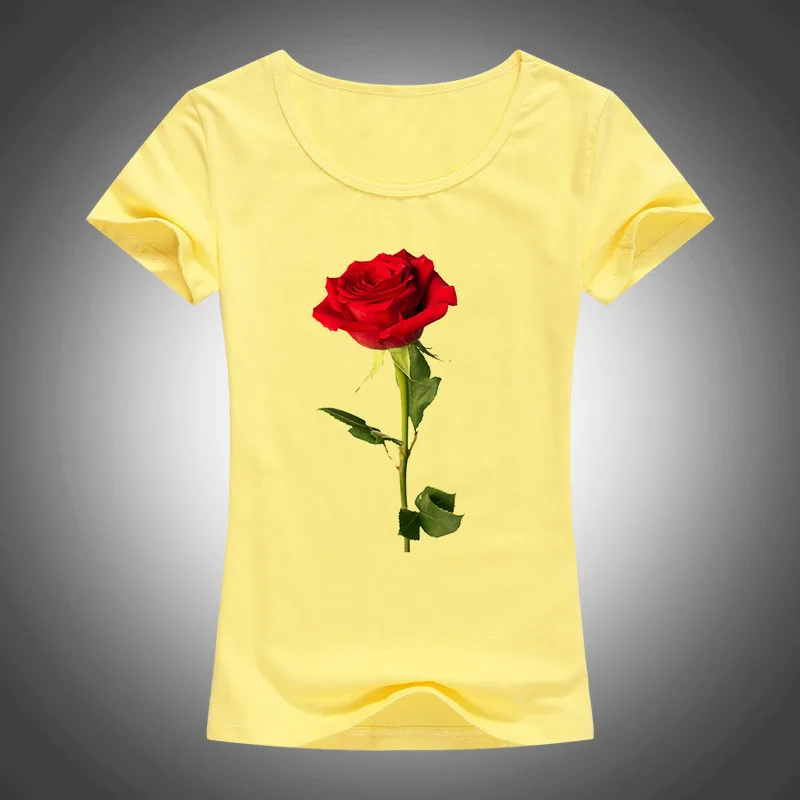 Футболка женская хлопковая с коротким рукавом принтом красных розы 2018|camiseta