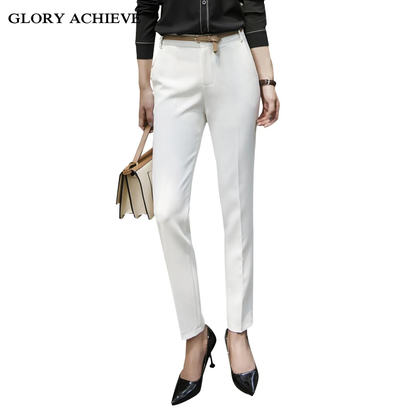 

Plus Size OL Style White Women Pants Spring Autumn Work Wear Pencil Pant High Waist Elegant Work Trousers women clothes 2019