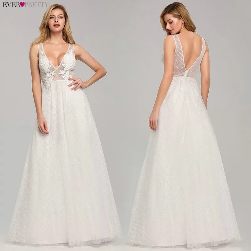 

Wedding Dress Tulle New Sexy Deep V-neck A-line Backless Sleeveless Lace Appliques Simple Beach Wedding Gowns 2019 Robe Noiva