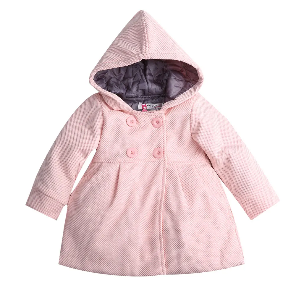 New Hot Sale Latest Baby Girl Hooded Trench Coat Winter Windbreaker Parka Jacket Kids Outerwear - Цвет: Розовый