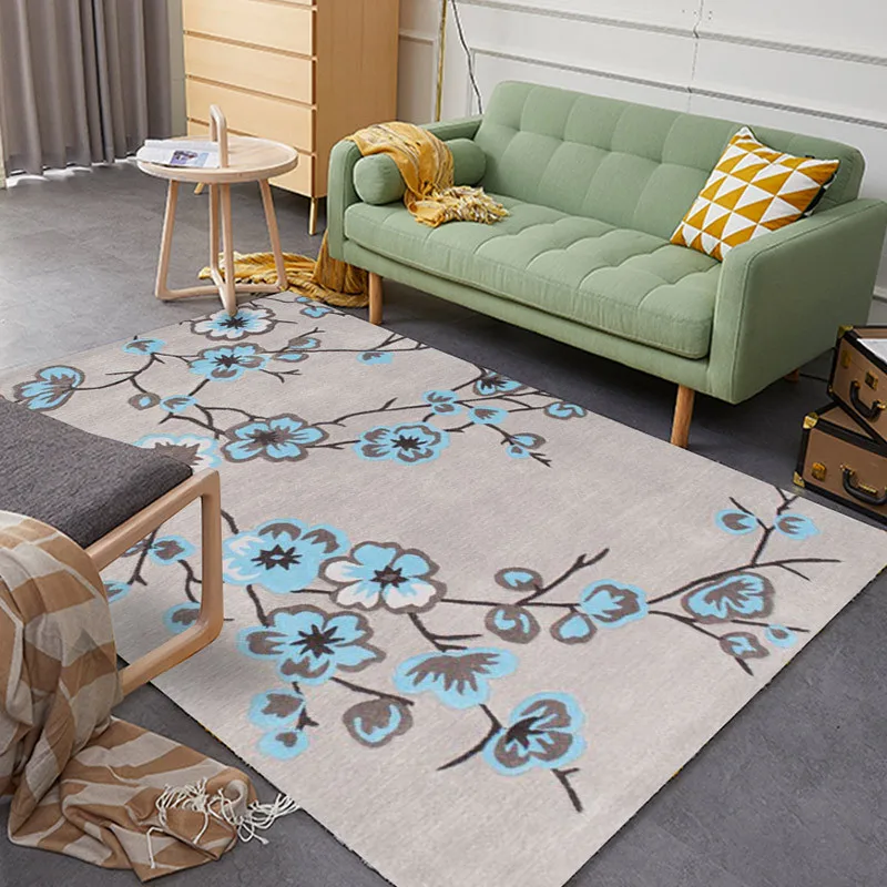 

Chinese Plum Blossom Carpet Living Room Tea Table Mat Hairless Polyester Easy to Clean Bedroom Carpet Anti-skid Floor Mat