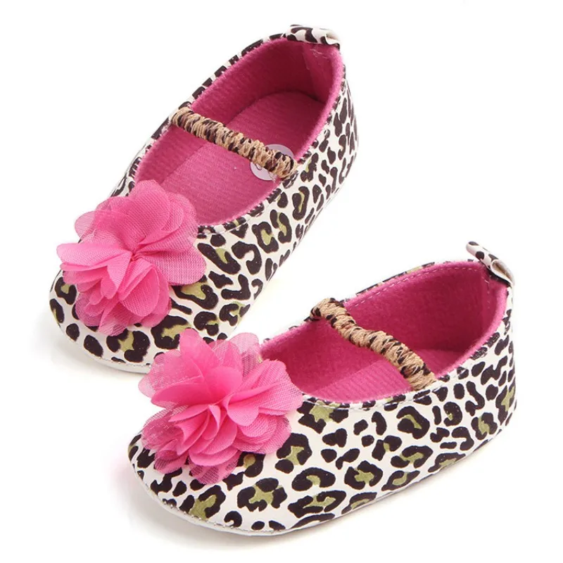 Spring and Autumn Baby Shoes Girls Shoes Leopard Print Big Flower Baby
