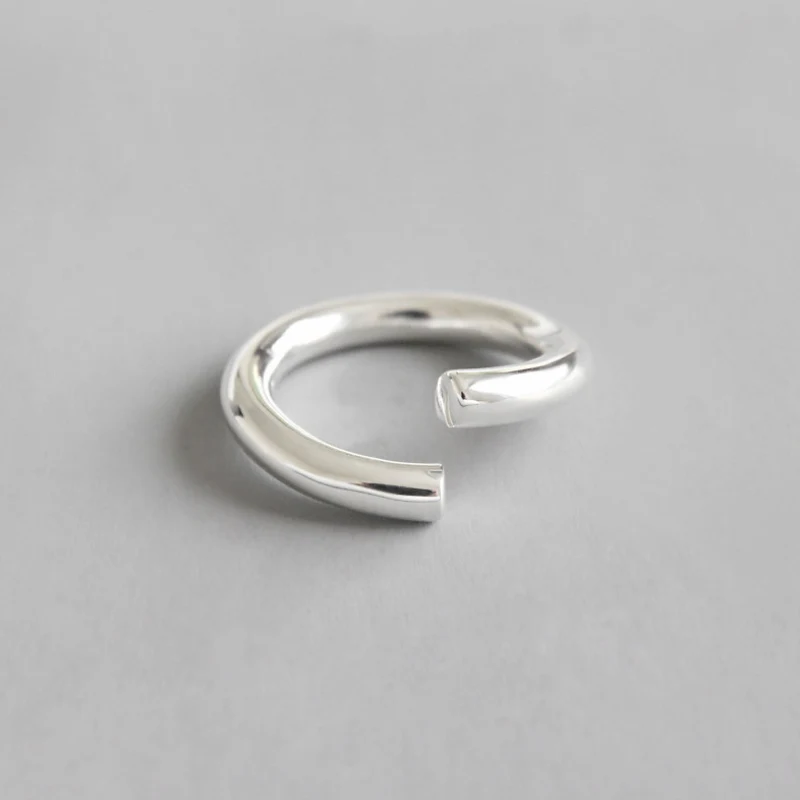 BIG J.W Real 925 Sterling Silver Rings Minimalist Open Bent Circle Adjustable Ring For Women Wedding Bands Fashion Fine Jewelry | Украшения