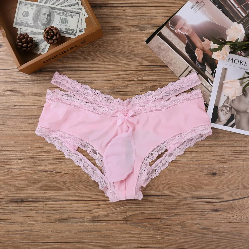 Men Lace Boxer Briefs Open Butt Strappy Bikini Gay Sissy Pouch Underwear Panties