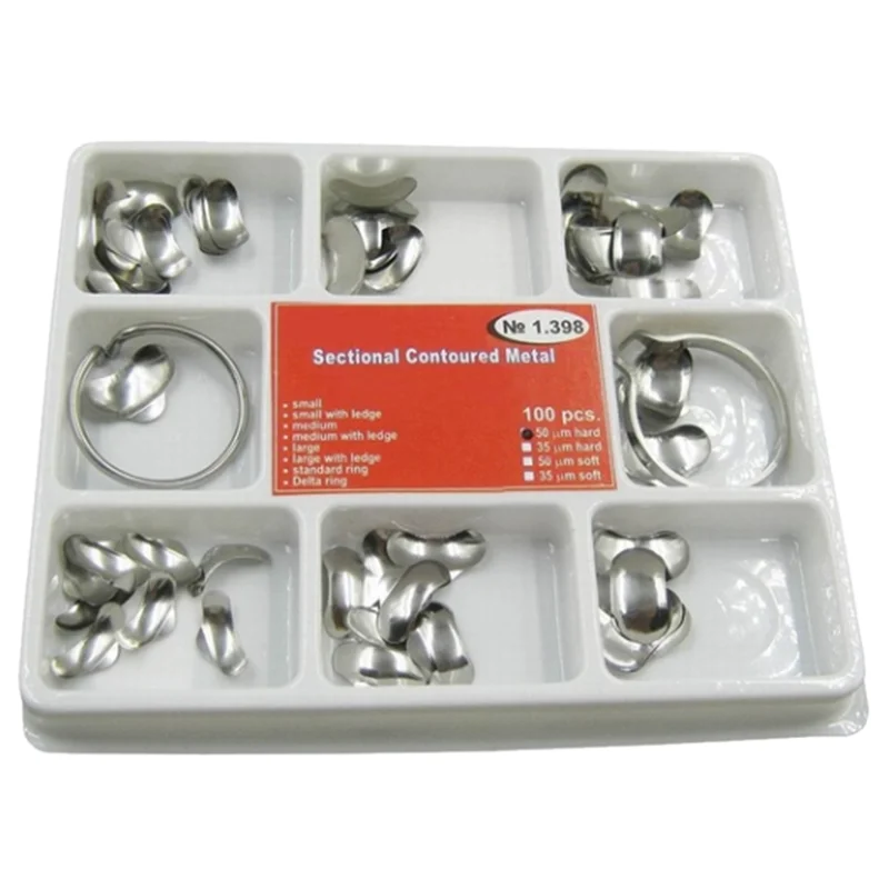 100pcs Dental Matrix Sectional Contoured Metal Matrices Full kit With 2 Rings for Teeth Replacement Dentsit Tools