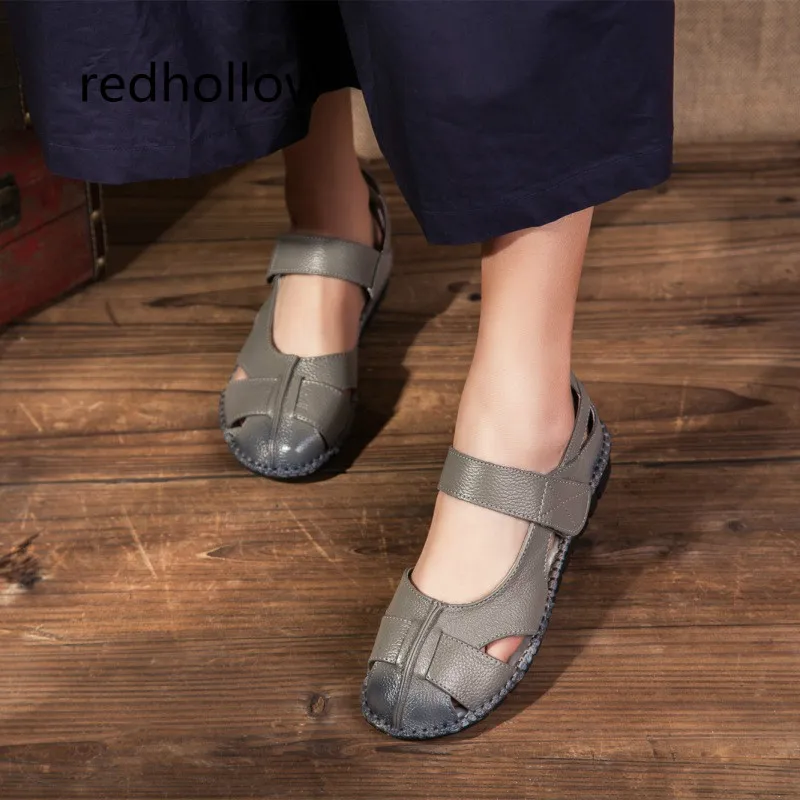 

Shoes Women Casual Sandals Genuine Leather Shoes Flat Hand Made Women's Sandals Soft Comfort Ladies Summer Vintage Shoes Size 42