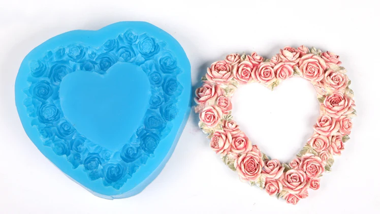 Heart Shape Rose Frame moulds big size Silicone Mould Wedding Chocolate Resin clay Aroma mold handmade fondant cake decoration