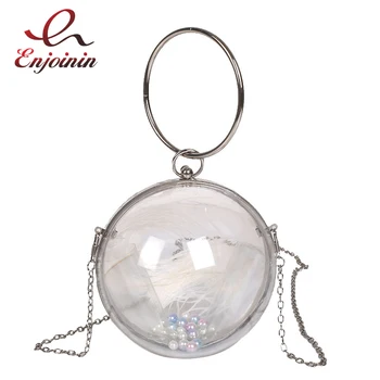 

New Transparent Acrylic Fashion Round Totes Bag Casual Women Handbag Party Handbag Chain Purse Female Bosla Shoulder Bag